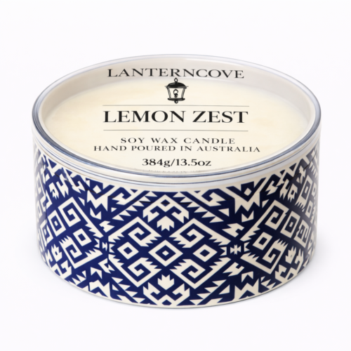 Lantern Cove Home Fragrances | Scented Soy Candles & Diffusers Australia Lantern Cove Home Fragrances | Scented Soy Candles & Diffusers Australia Lemon Zest Candle With Geometric Design (1)